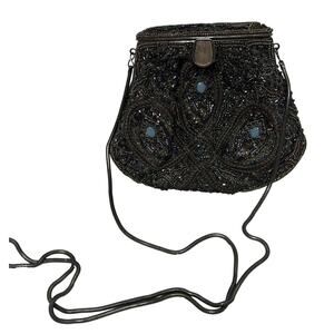 Vintage Lyrella Beaded Evening Bag Chain Strap Brown & Turquoise Art Deco Retro